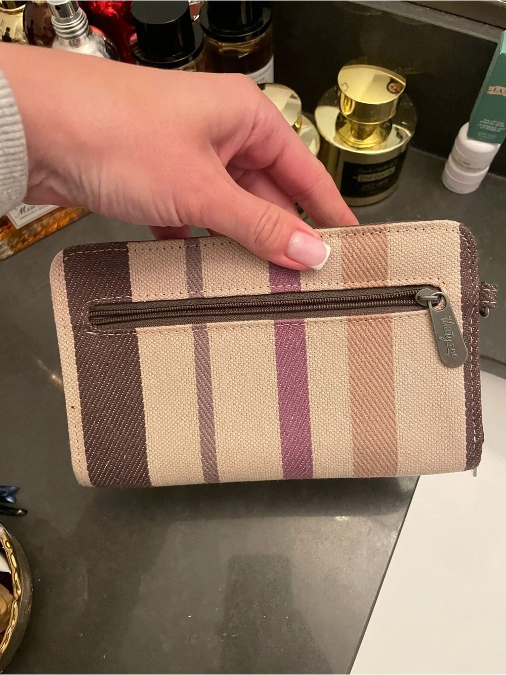 thirty-one Striped Canvas Wallet in Beige, Mauve, Brown